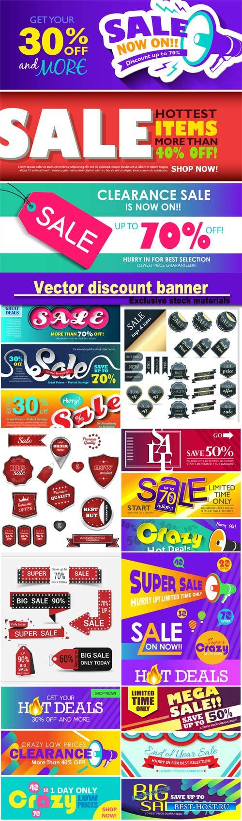 Sale tags and icons, vector discount banner