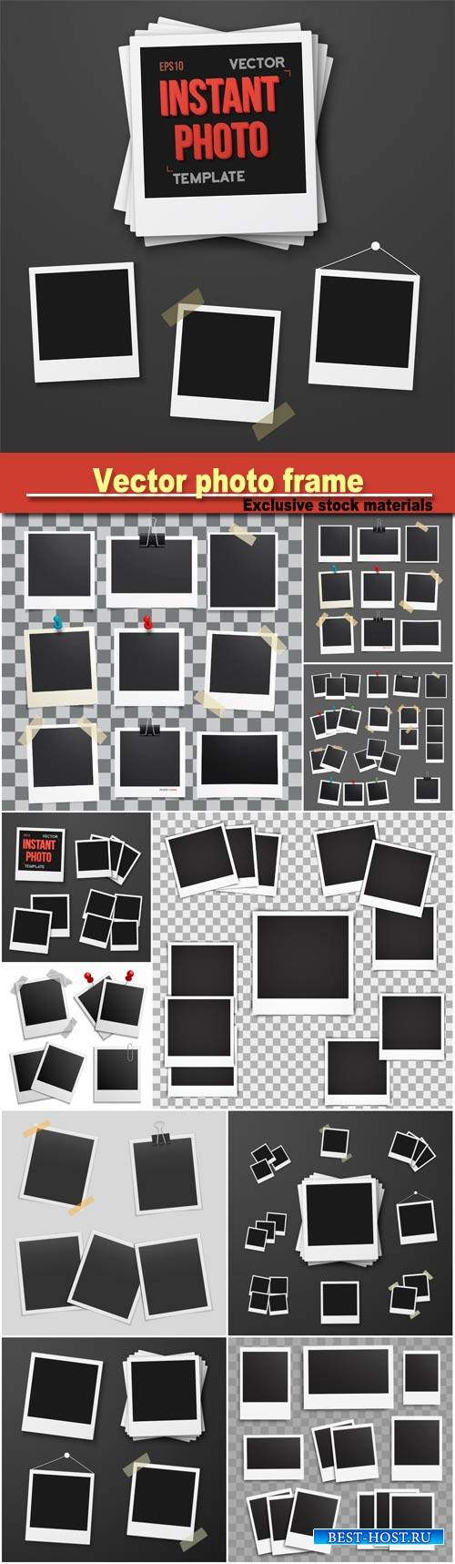Vector photo set of realistic paper photograph, template photo design