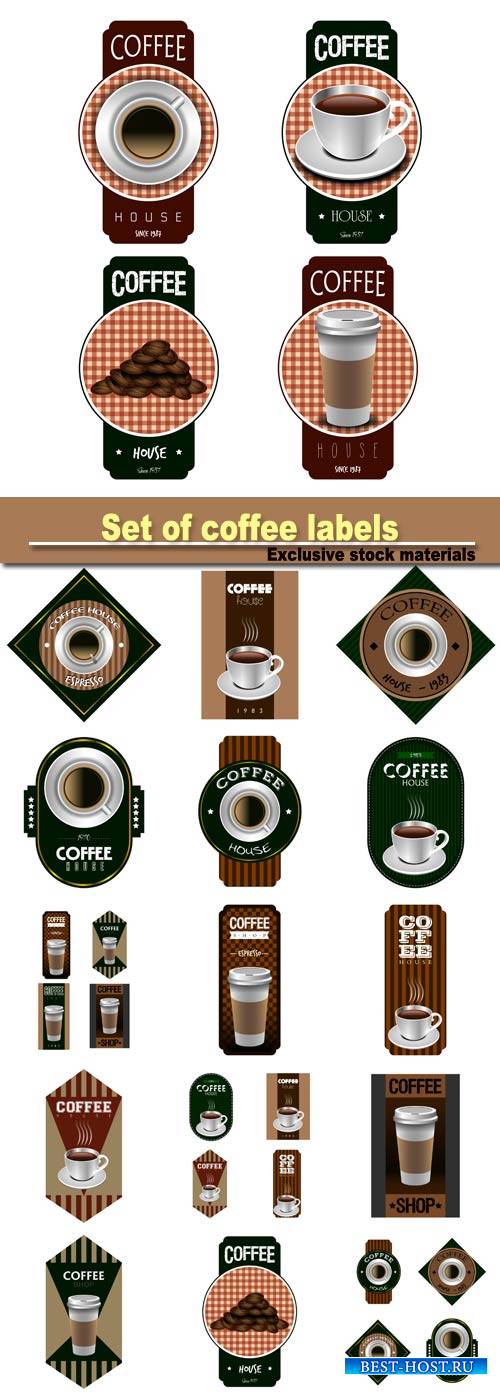 Set of coffee labels on a white background, vector illustration