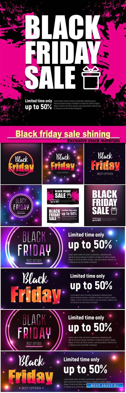 Black friday sale shining, sale and discount, business banner, vector illustration