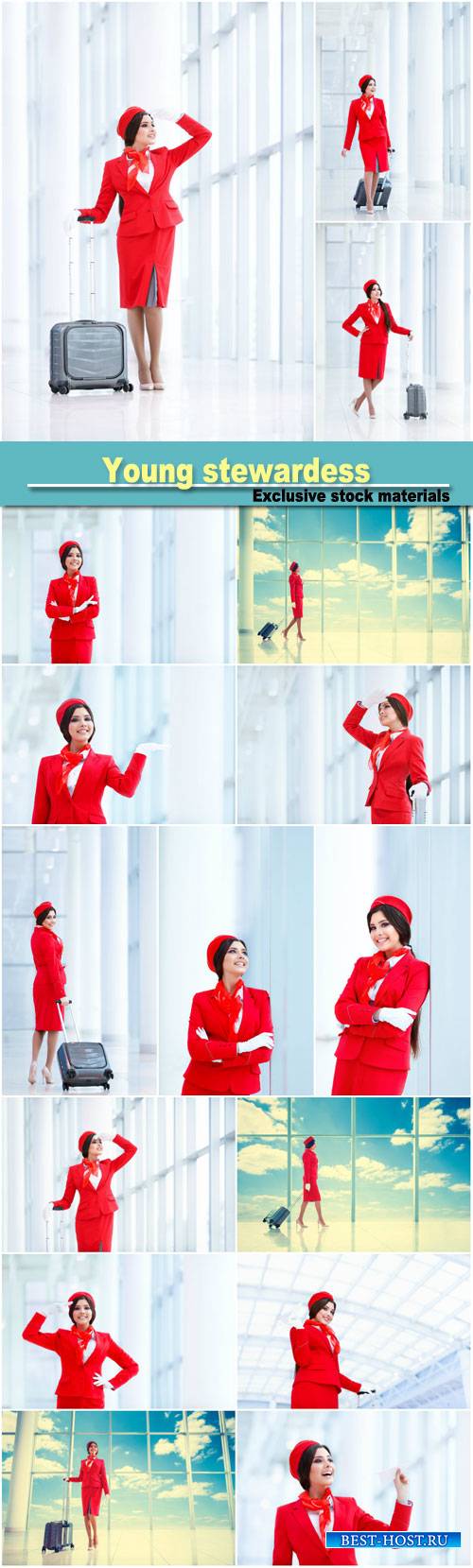 Young stewardess with a suitcase at airport