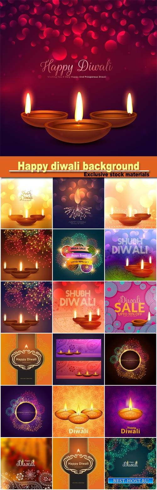 Happy diwali background with diya and bokeh effect