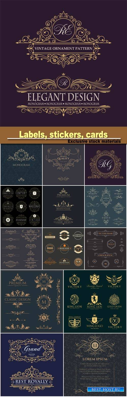 Decorative vector template signage, logos, labels, stickers, cards