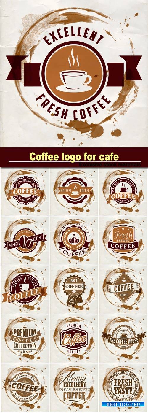Coffee logo for cafe in blotch on paper texture