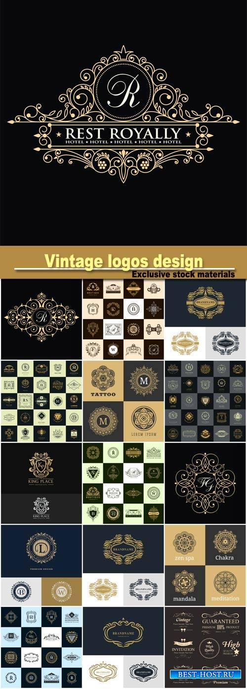 Line graphics monogram, vintage logos design templates set, vector logotype ...