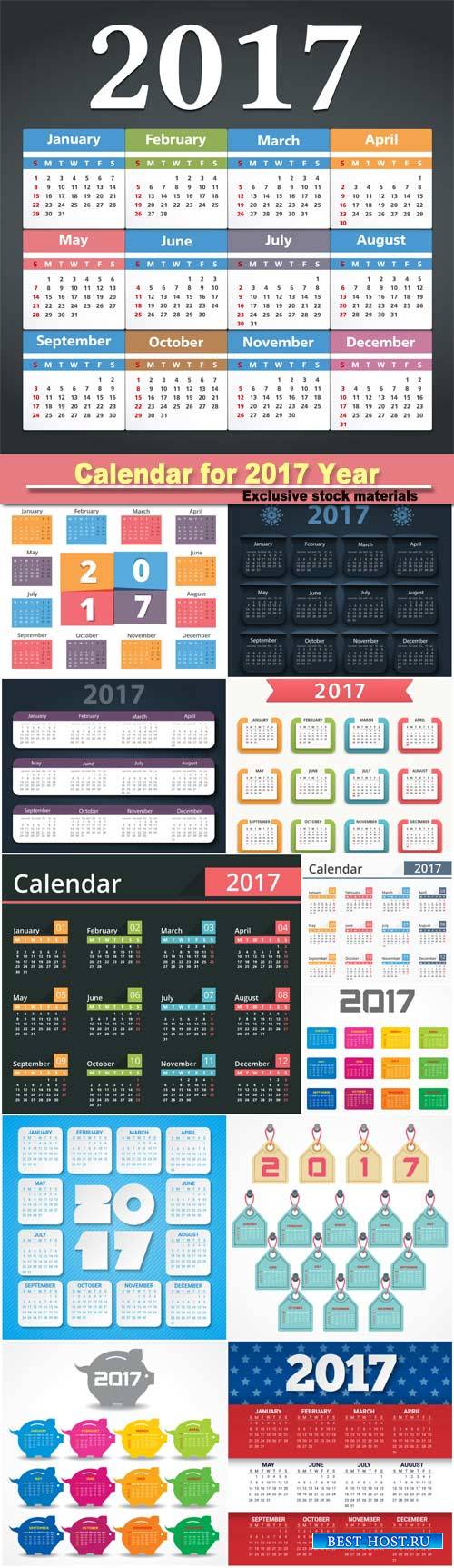 Calendar for 2017 Year, modern creative vector design