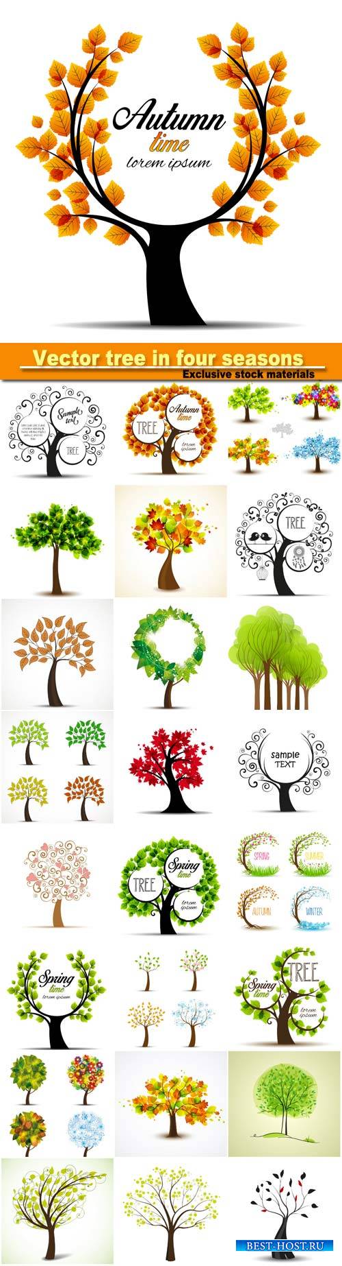 Vector tree in four seasons - spring, summer, autumn, winter