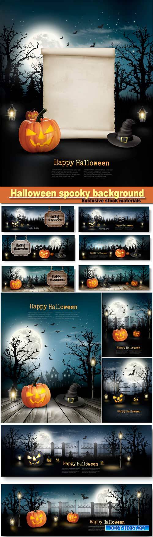 Halloween spooky background, holiday halloween banners with pumpkins