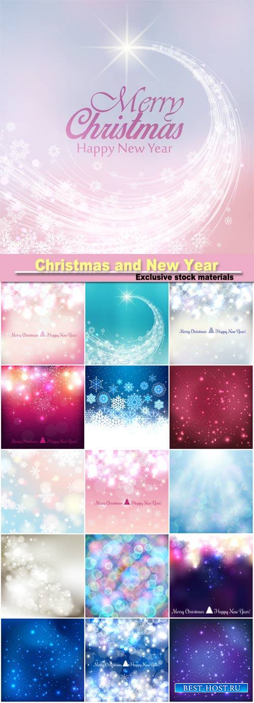 Shiny Christmas and New Year background with snowflakes, light, stars