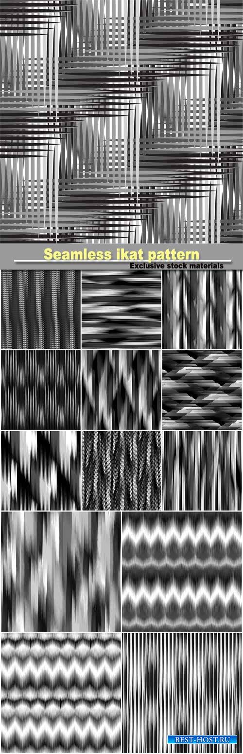Seamless ikat pattern, abstract black and white background for textile desi ...