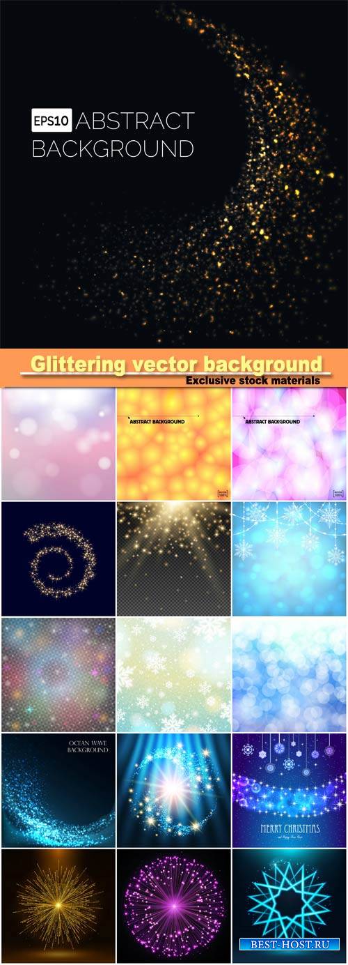 Glittering particles on a vector background, abstract background, lens flare effects, sparkling and nights stars