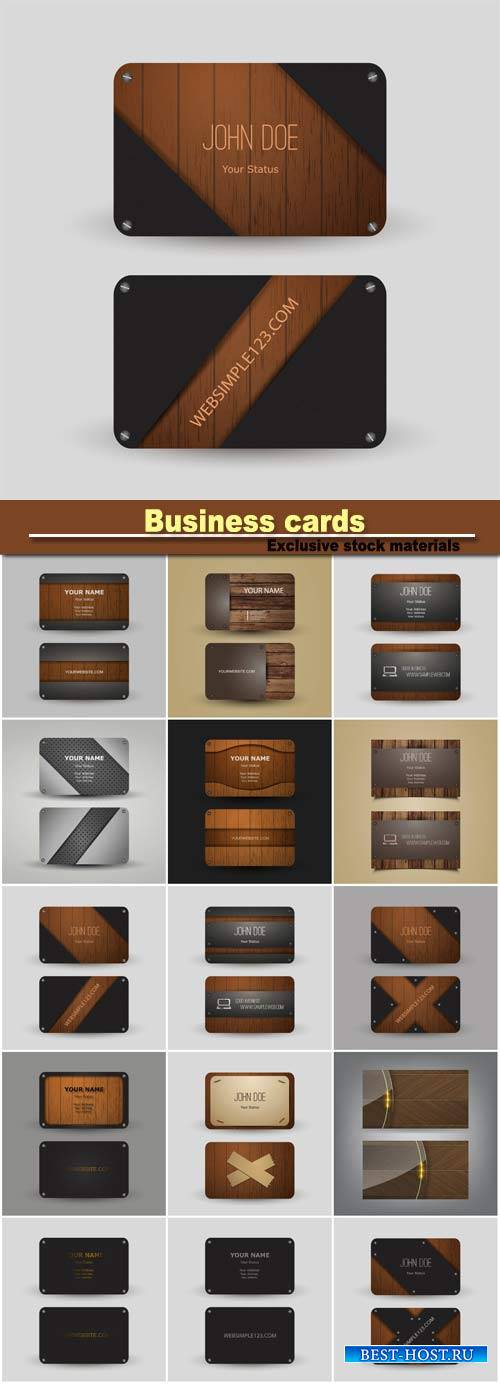 Business cards stylish wooden texture