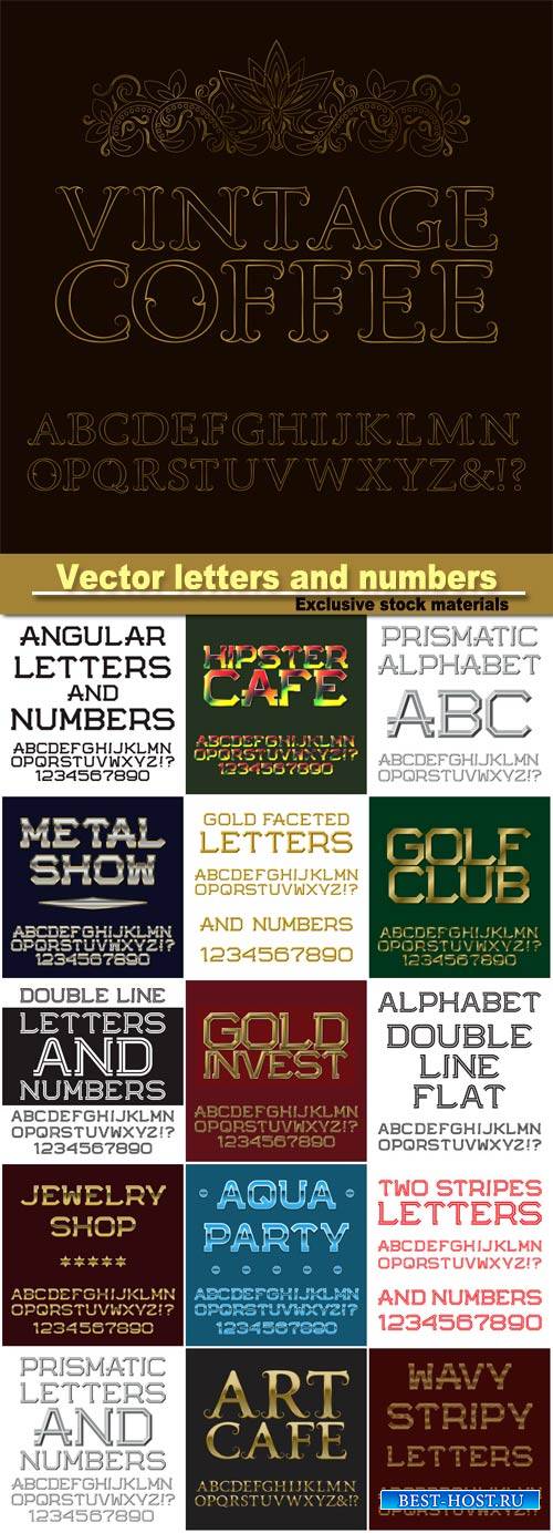 Vector gold letters and numbers, english alphabet
