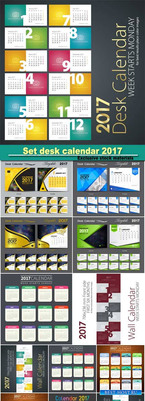 Set desk calendar 2017 template design, cover desk calendar, flyer design