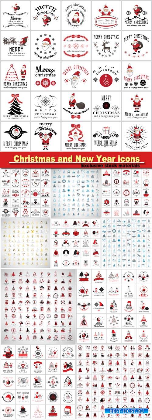 Vector set of Christmas and New Year icons