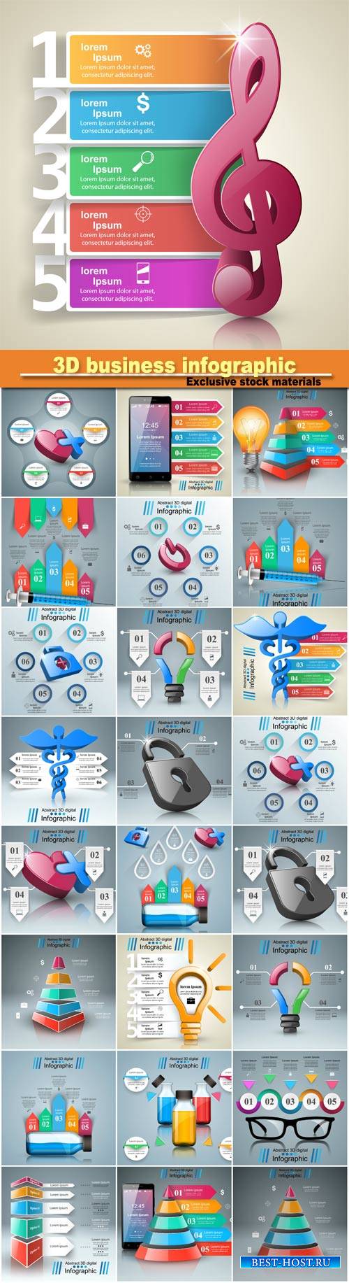 3D business infographic design template and marketing icons, vector illustr ...