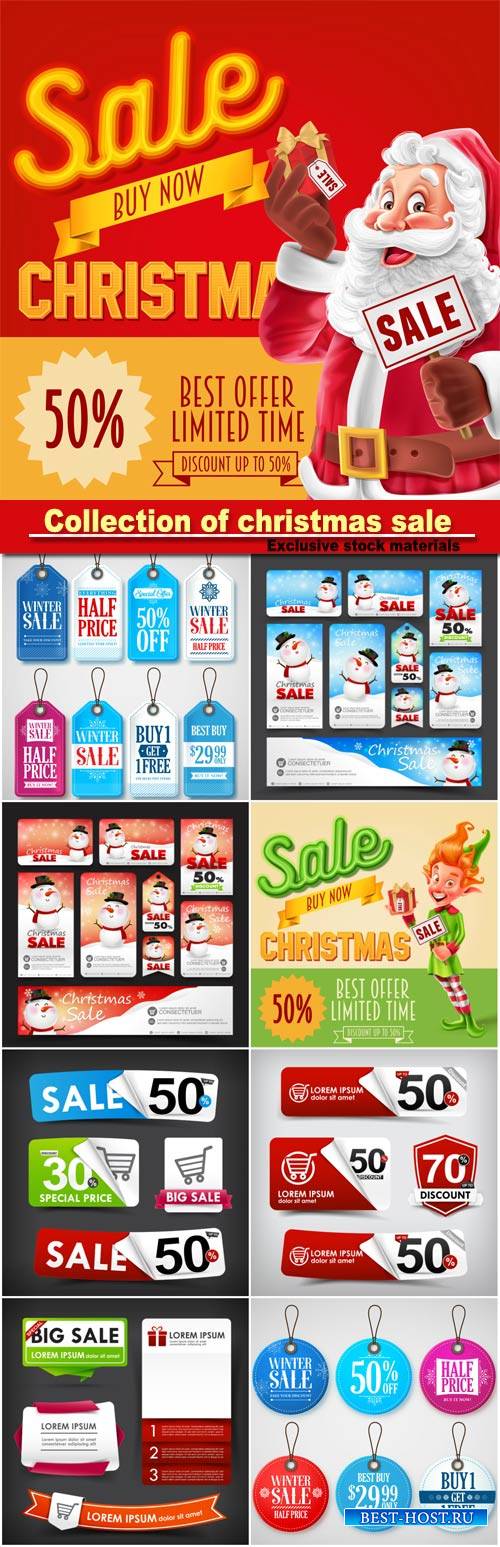 Collection of christmas sale with snowman and Santa Claus