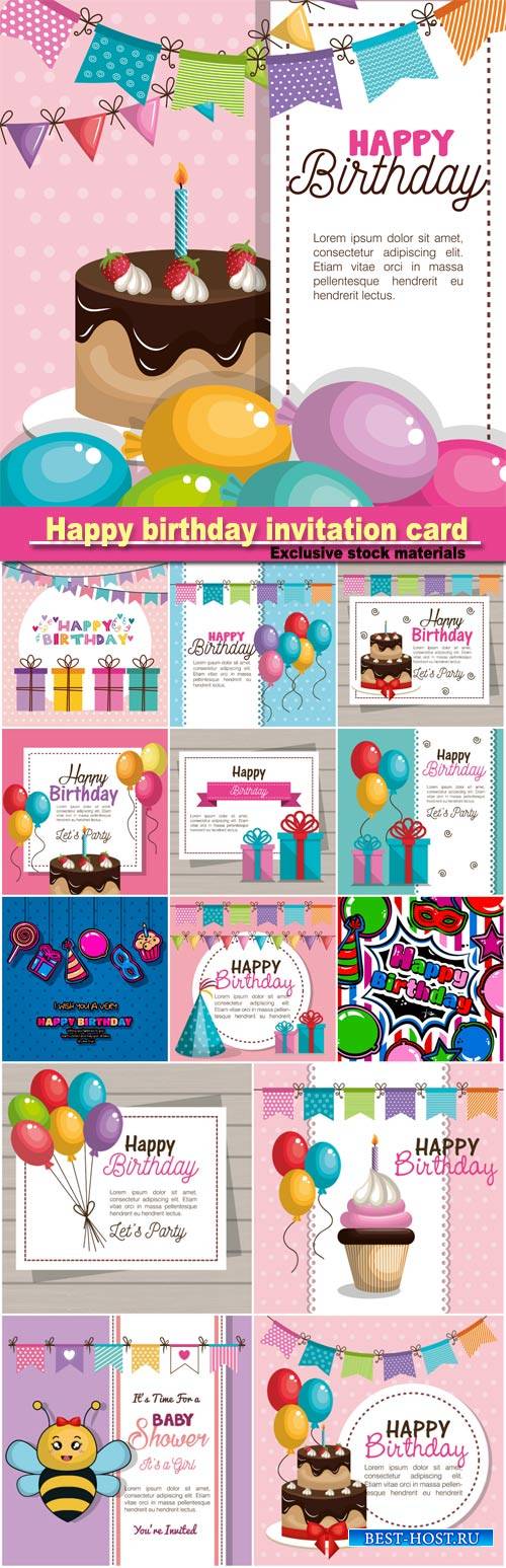 Happy birthday invitation card vector illustration design