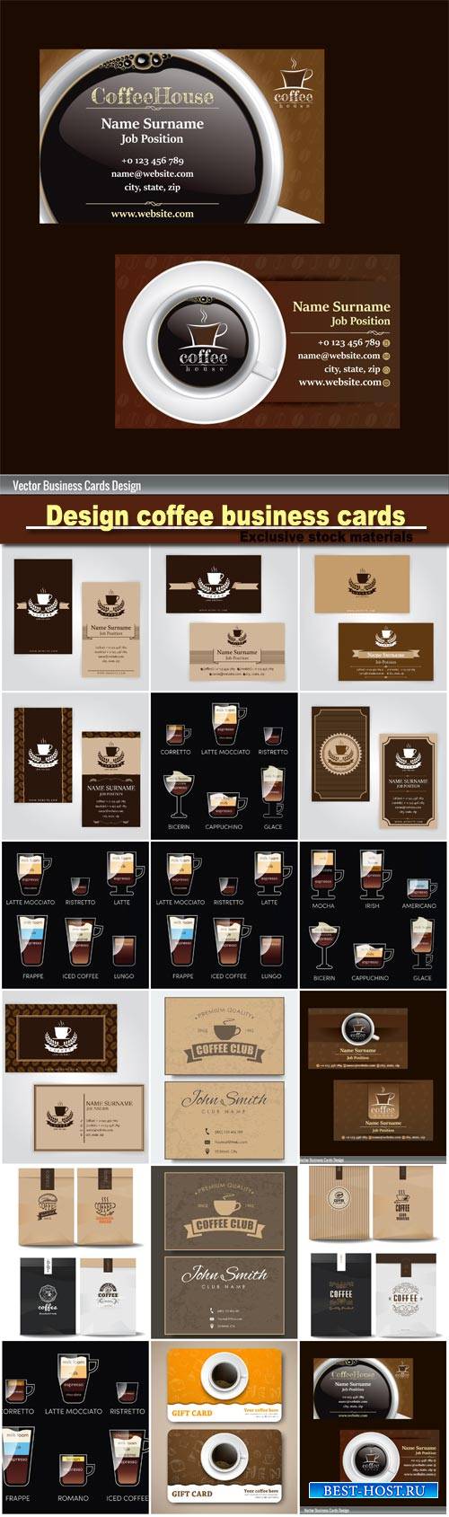 Design coffee business cards, coffee badge logo