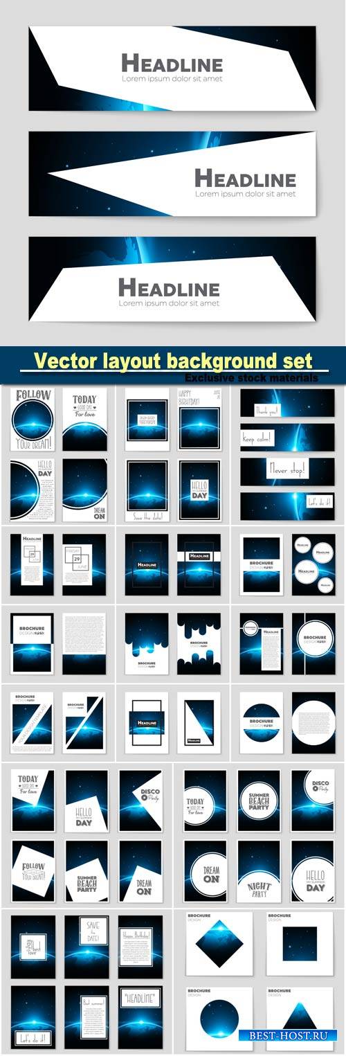 Abstract vector layout background set, mockup brochure theme style, banner