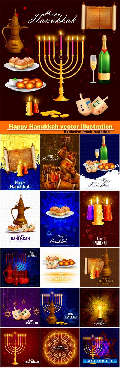 Happy Hanukkah for Israel Festival, vector illustration of lights celebrati ...