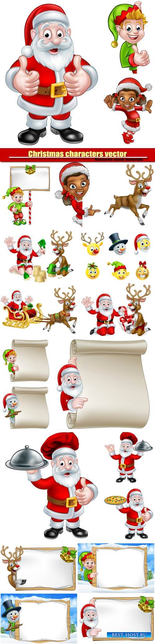 Christmas characters vector, Santa and elves