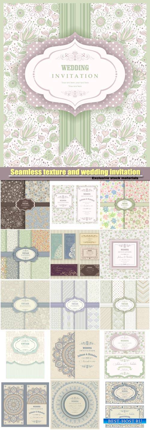 Vintage seamless texture and wedding invitation vector