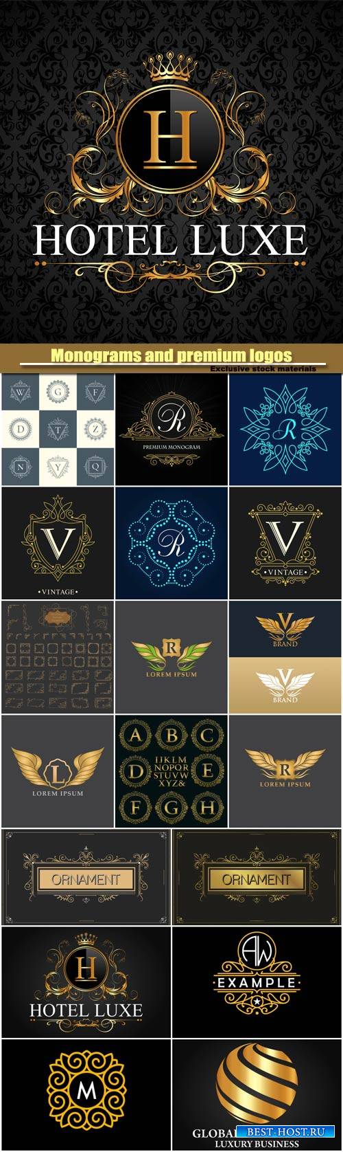Monograms and premium logos in vector, vintage  and ornaments