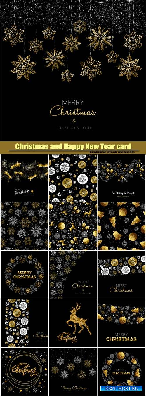 Christmas and Happy New Year, gold decoration pattern