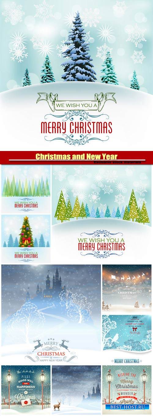 Christmas and Happy New Year, vector holiday backgrounds #11