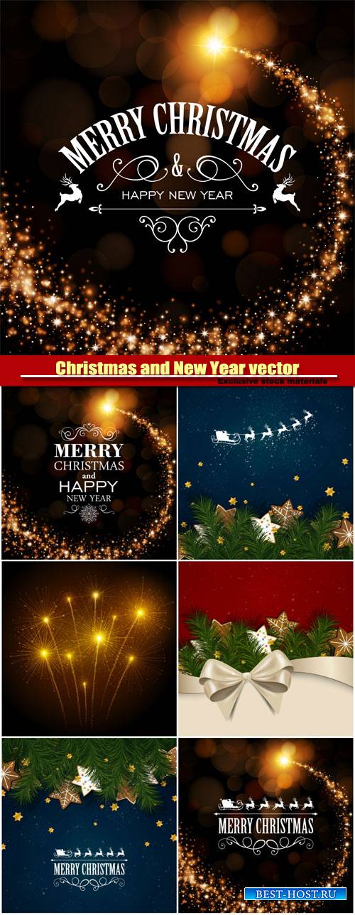 Christmas and Happy New Year, vector holiday backgrounds #5