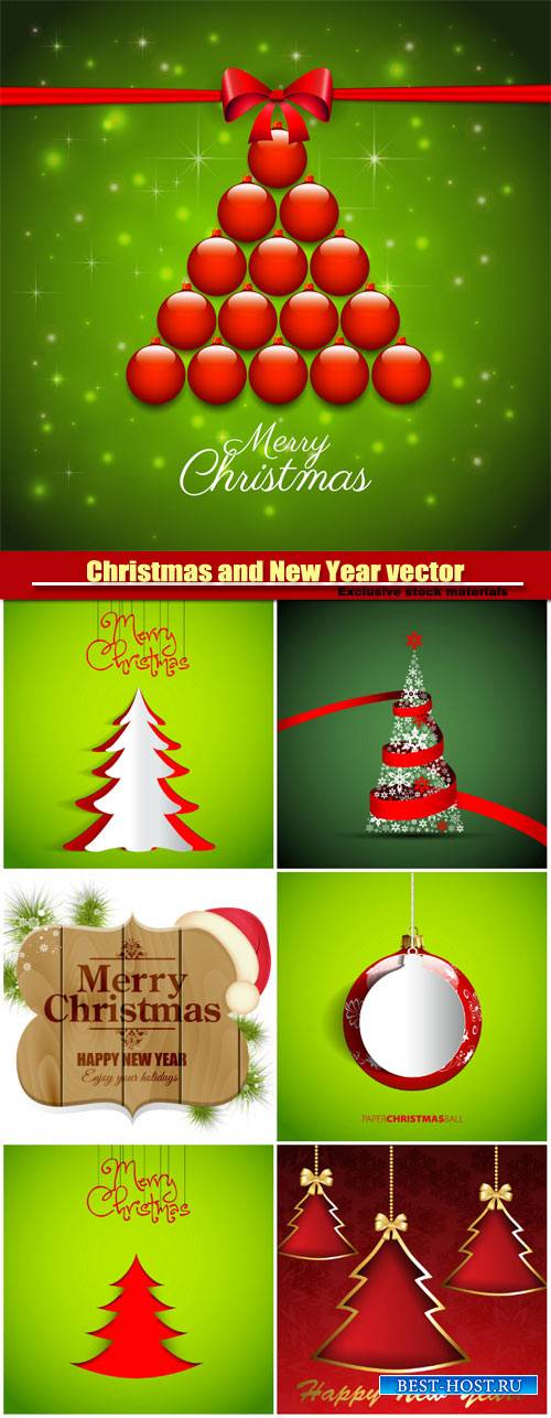 Christmas and Happy New Year, vector holiday backgrounds #3