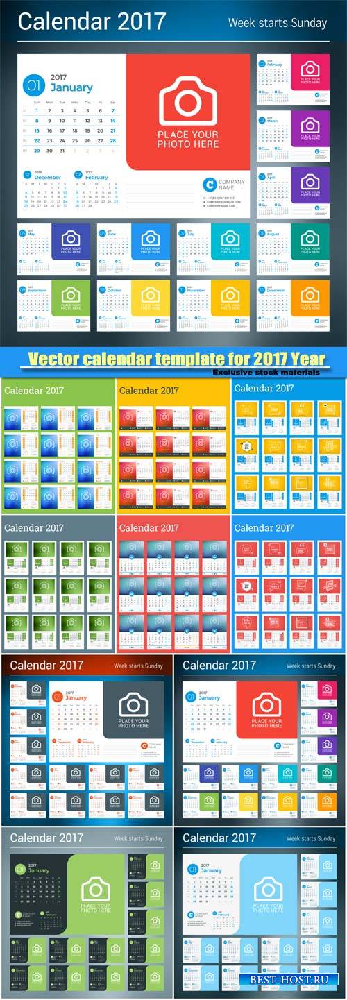 Vector calendar template for 2017 Year, template with place for photo and c ...