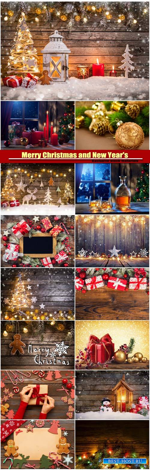 Merry Christmas and New Year's background, homemade decoration, gift box w ...