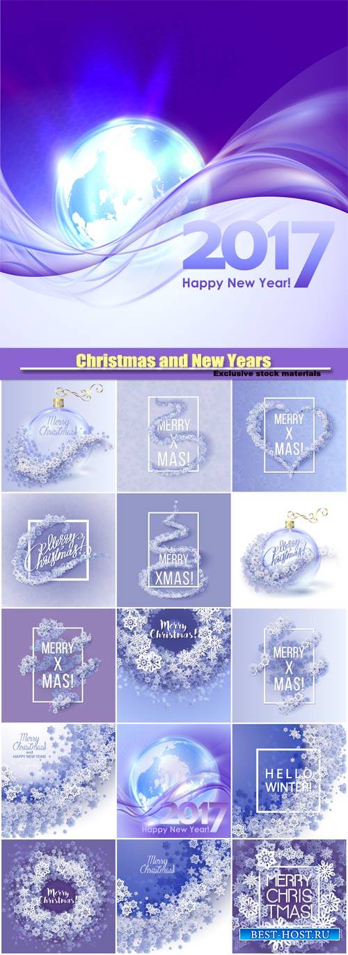 Christmas and New Years background with paper snowflakes