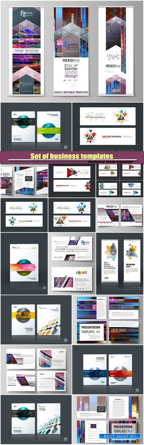 Set of business templates, brochure for exhibition, roll up banner