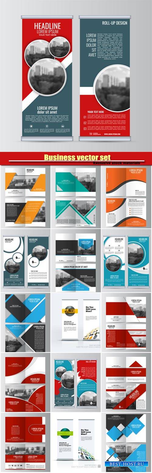 Business vector set, brochure template layout and roll up vector banner