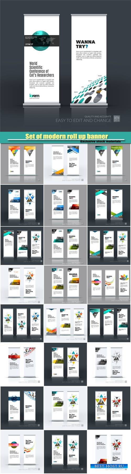 Set of modern roll up banner, business vector