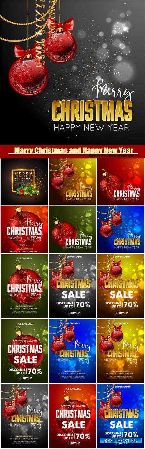 Marry Christmas and Happy New Year vector, Christmas Party design template  ...