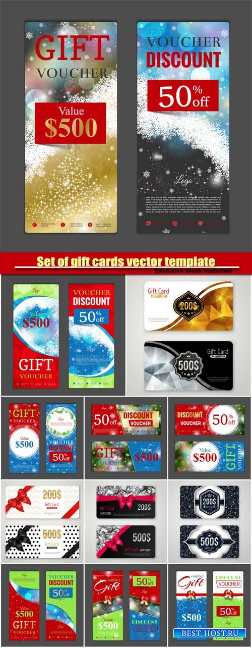 Set of gift cards vector template, voucher design