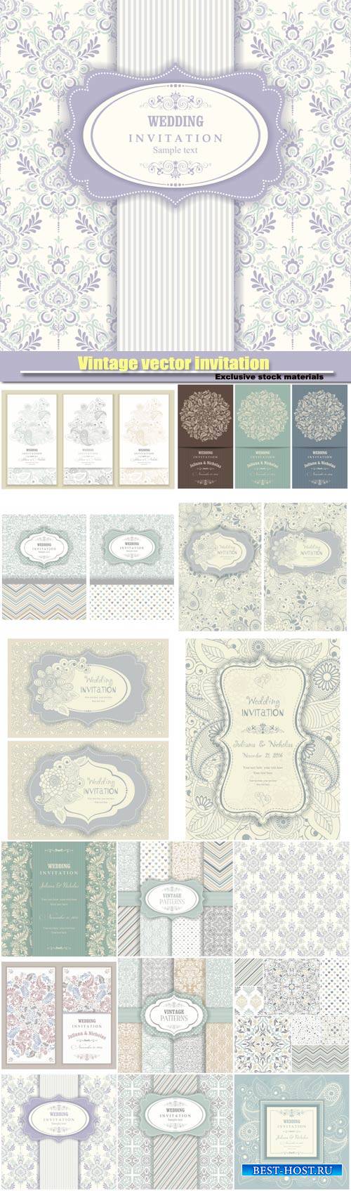 Vintage vector invitation and seamless texture