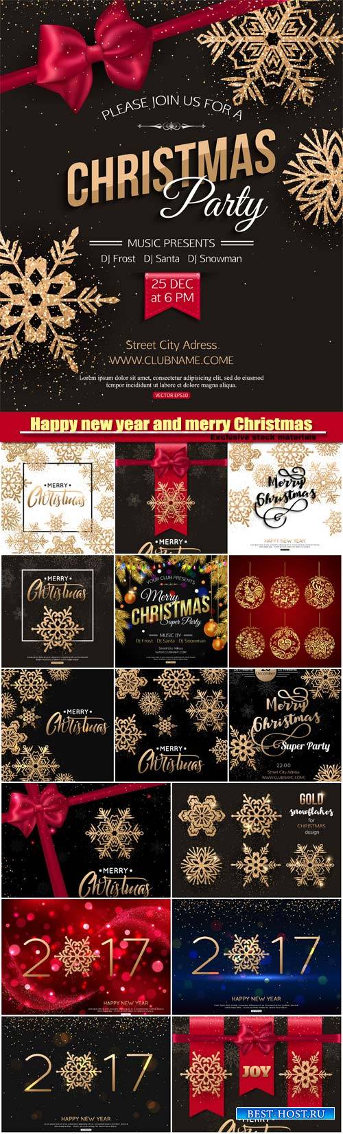 Merry Christmas and Happy new year vector, snowflakes background