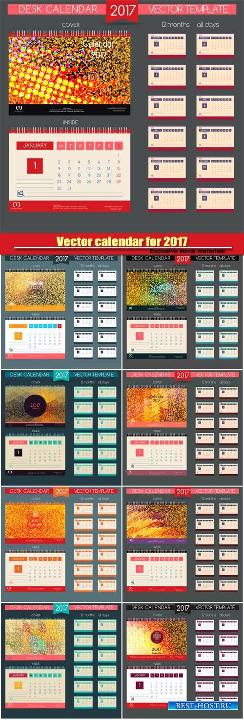 Desktop vector calendar for 2017, templates all months