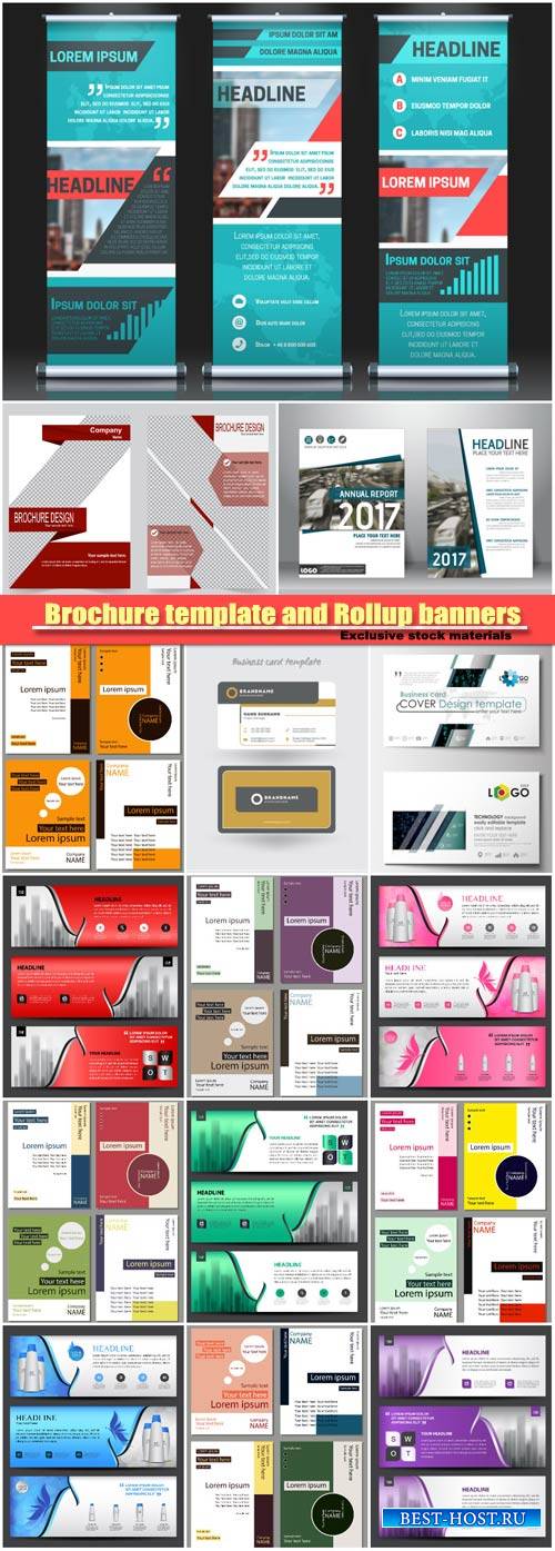 Brochure vector template and Rollup banners, flyer design, horizontal banner