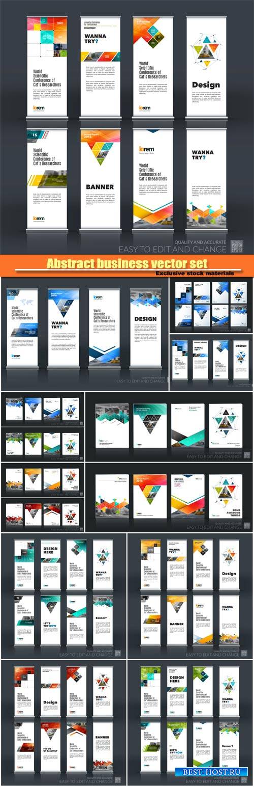 Abstract business vector set of modern roll up banner, brochure template layout, cover design annual report