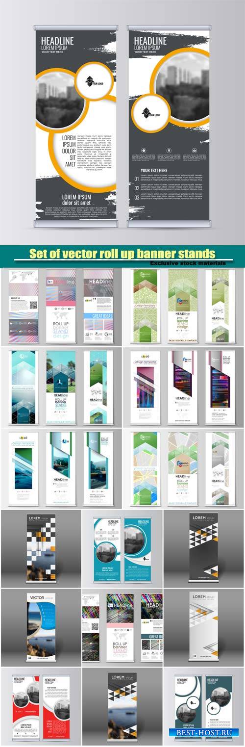 Set of vector roll up banner stands, abstract flyer design background, broc ...