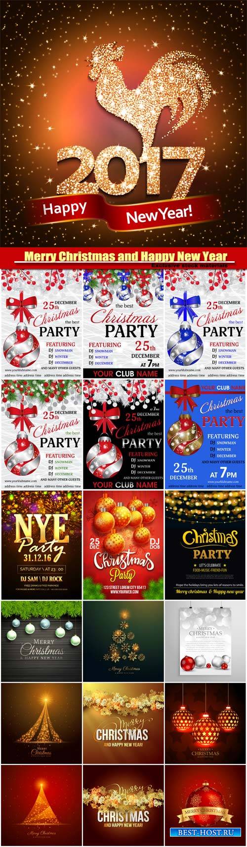 Christmas party vector invitation, Merry Christmas and Happy New Year