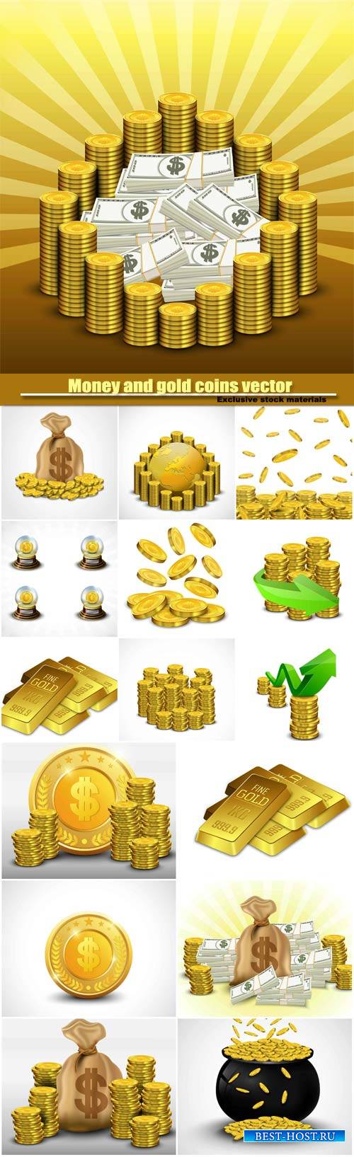 Money and gold coins vector