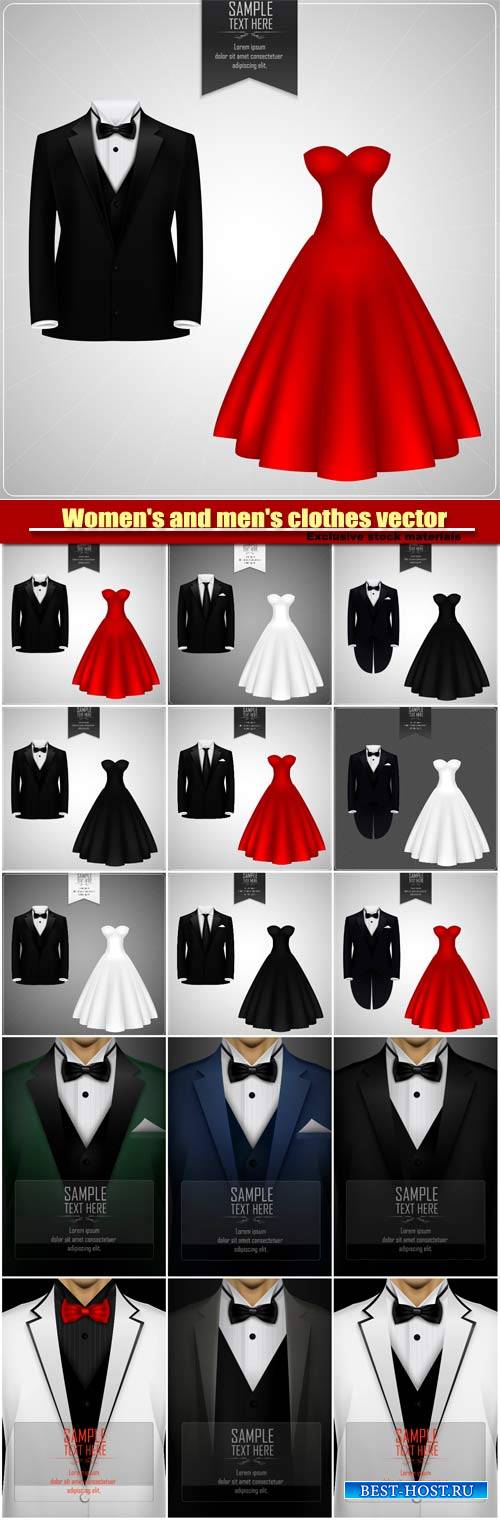 Women's and men's clothes vector, dress and men's suit