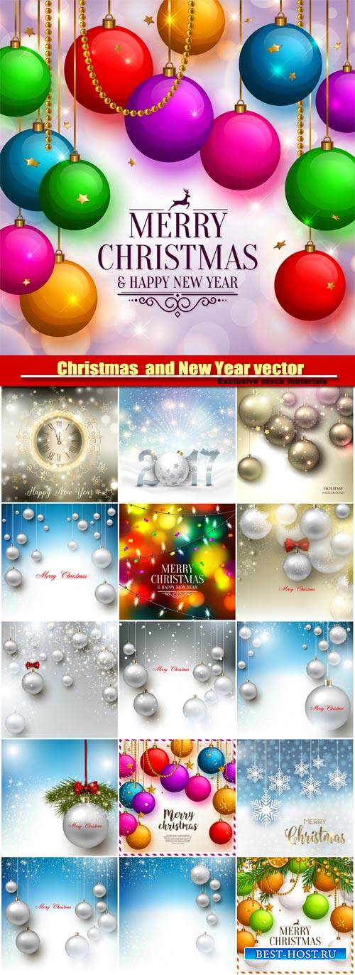 Christmas  and New Year vector background with colorful balls